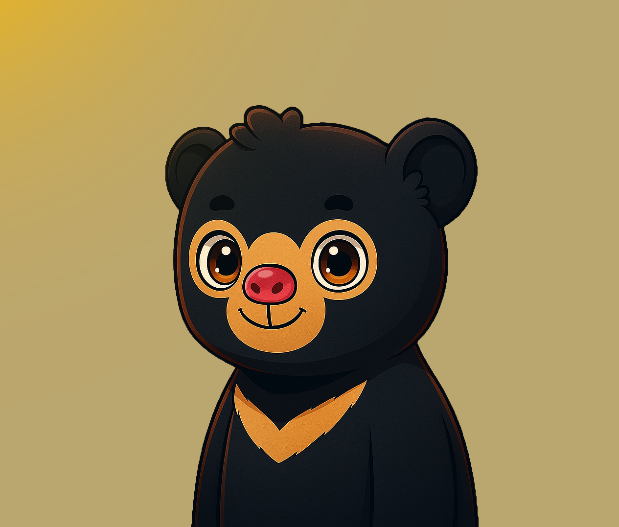 SUNBEAR Solana memecoin mascot — playful cartoon sun bear with vibrant gradient background, symbolizing organic growth and strong Solana community.